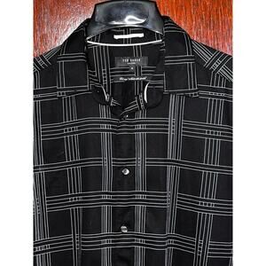 TED BAKER BLACK WHITE STRIPED CHECK STRETCH SHIRT TED SIZE 4 / L / LARGE